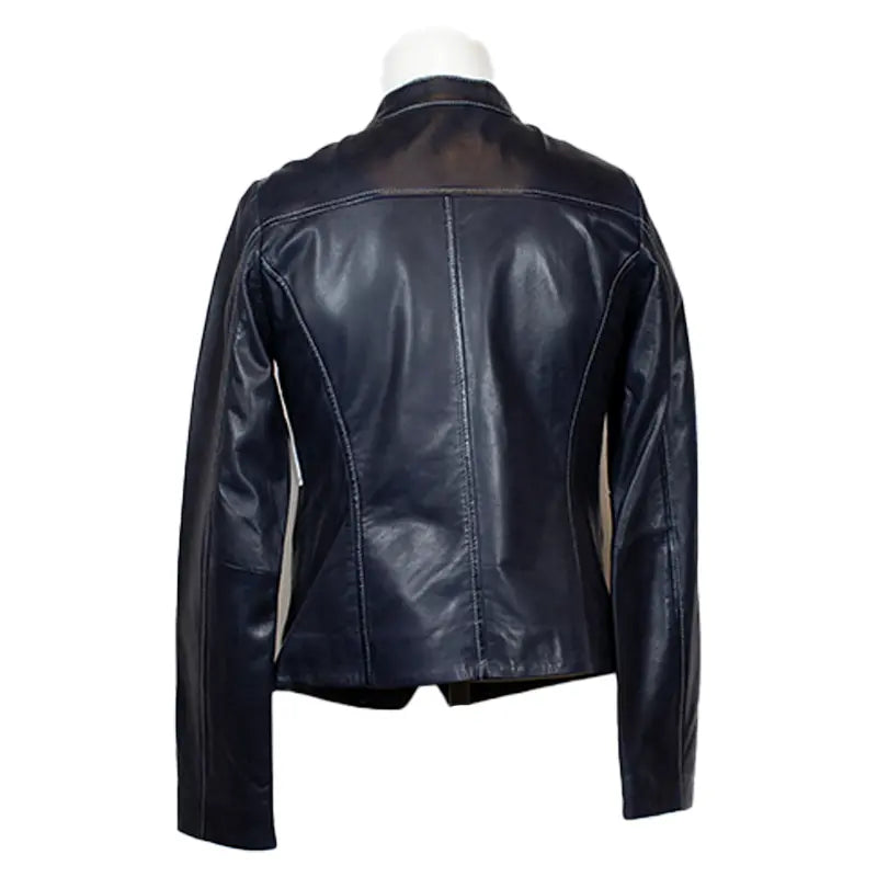 Veste en cuir d'agneau à col pressionné pour femme de Plonge Leathers
