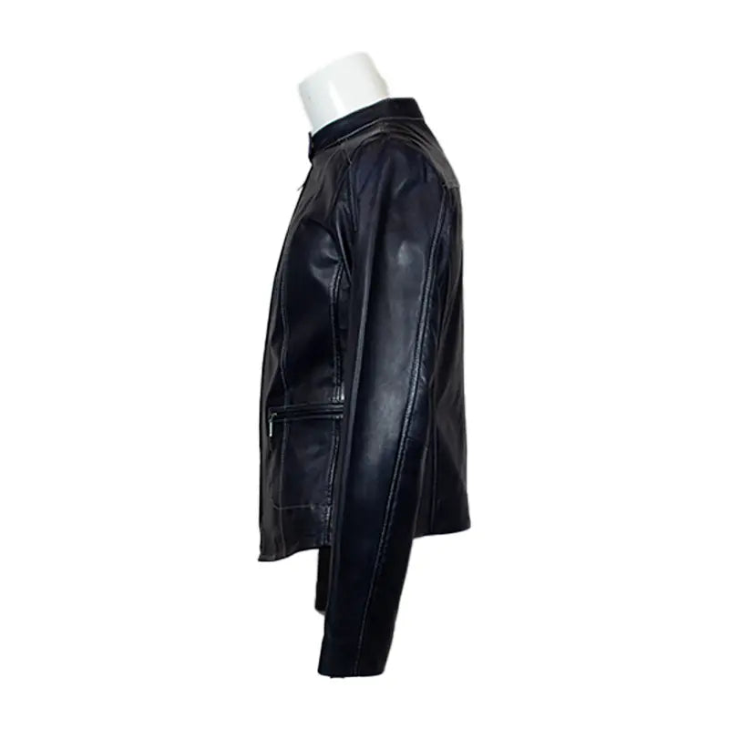 Veste en cuir d'agneau à col pressionné pour femme de Plonge Leathers