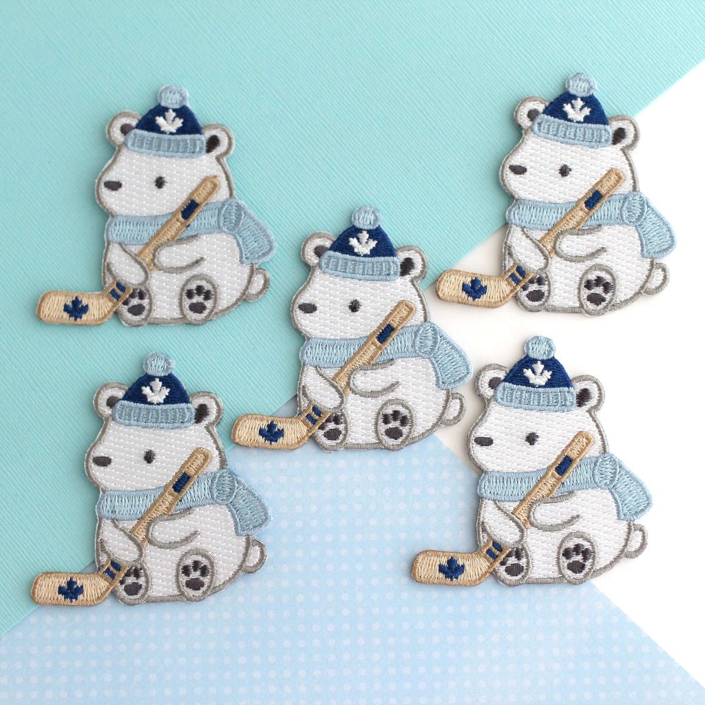 Polar Bear Playing Hockey Iron-On Embroidered Patch