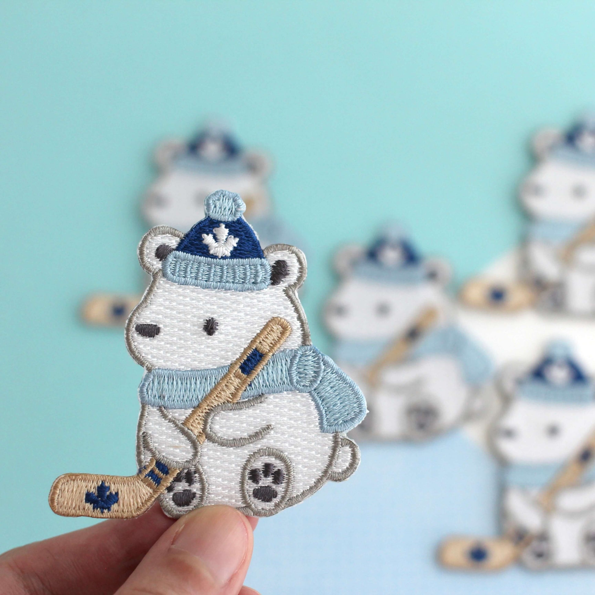 Polar Bear Playing Hockey Iron-On Embroidered Patch