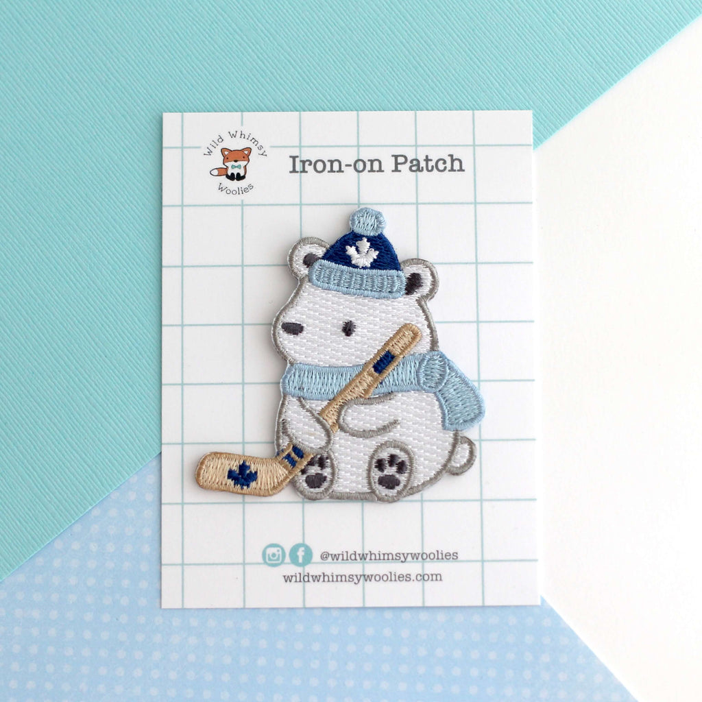 Polar Bear Playing Hockey Iron-On Embroidered Patch