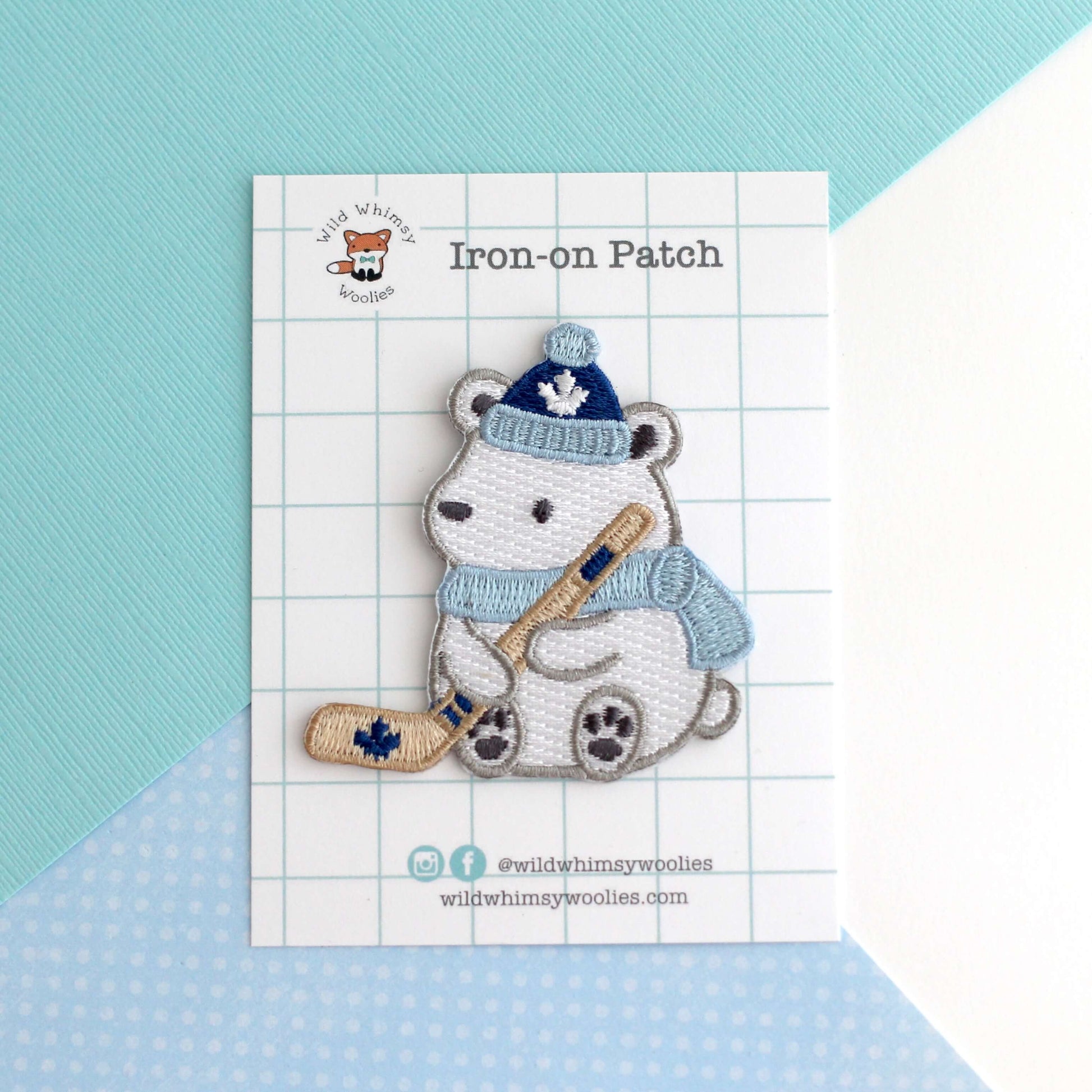 Polar Bear Playing Hockey Iron-On Embroidered Patch