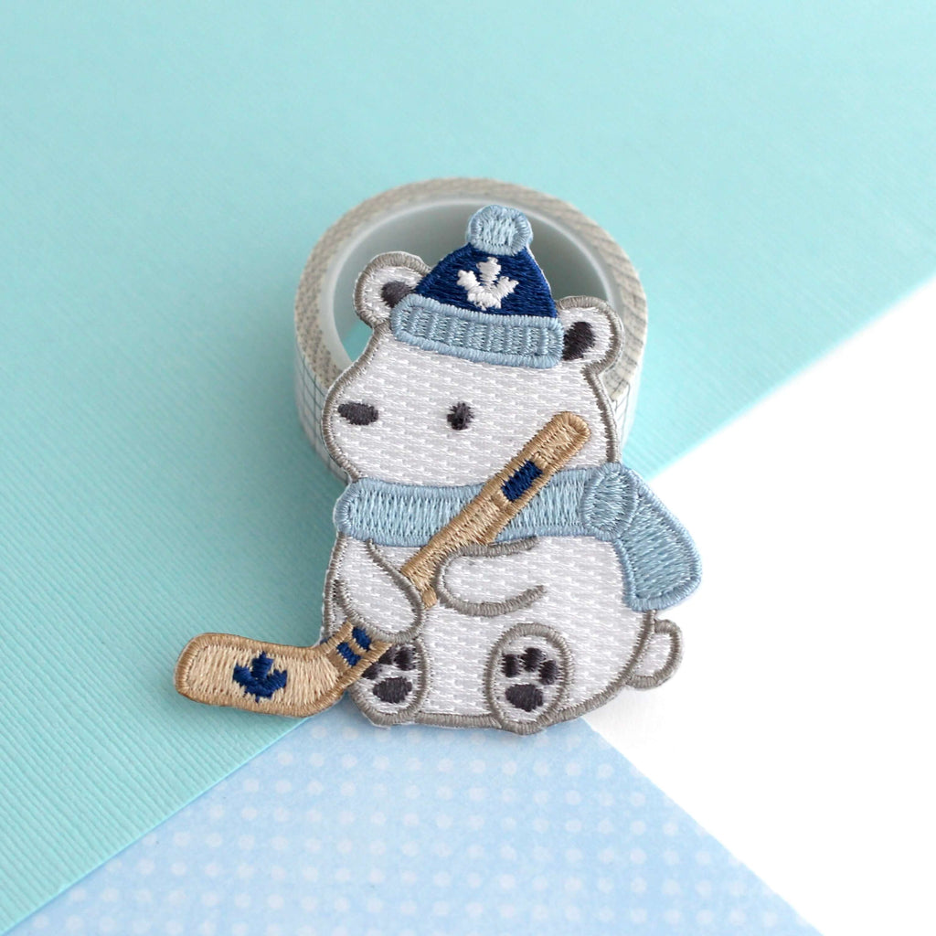 Polar Bear Playing Hockey Iron-On Embroidered Patch