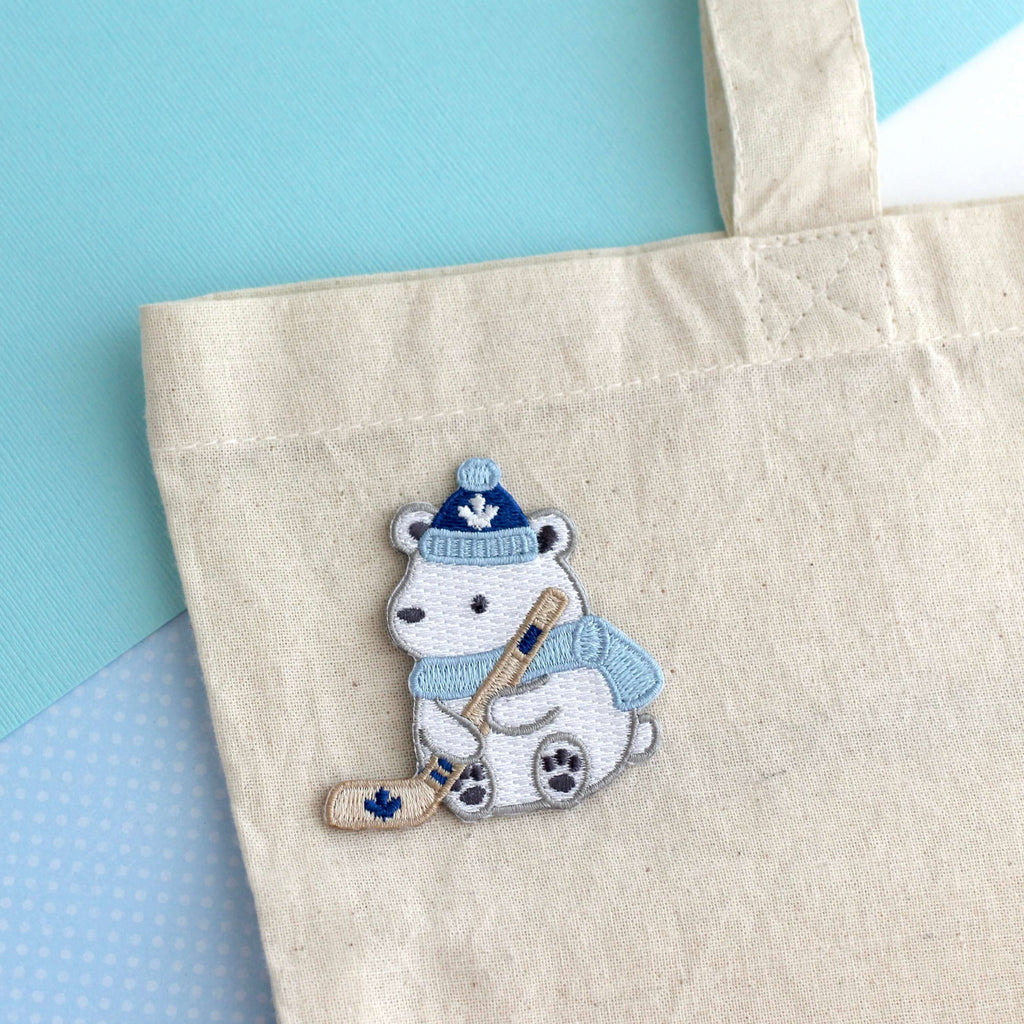 Polar Bear Playing Hockey Iron-On Embroidered Patch