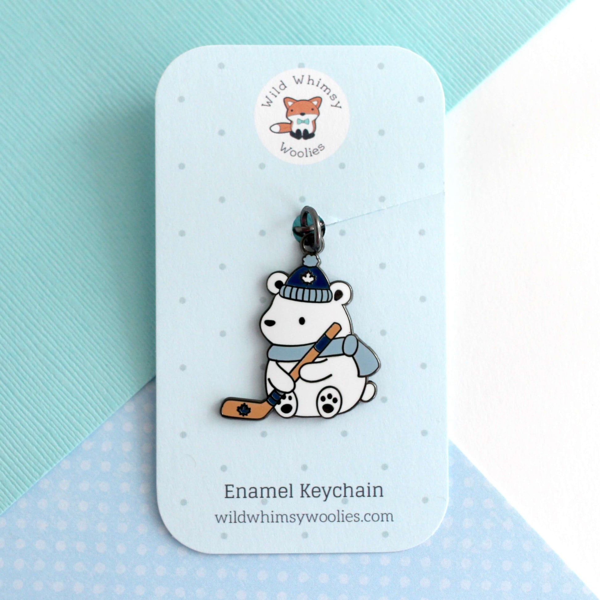 Polar Bear Playing Hockey Enamel Keychain