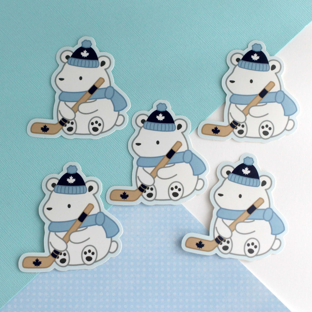 Autocollant en vinyle représentant un ours polaire jouant au hockey