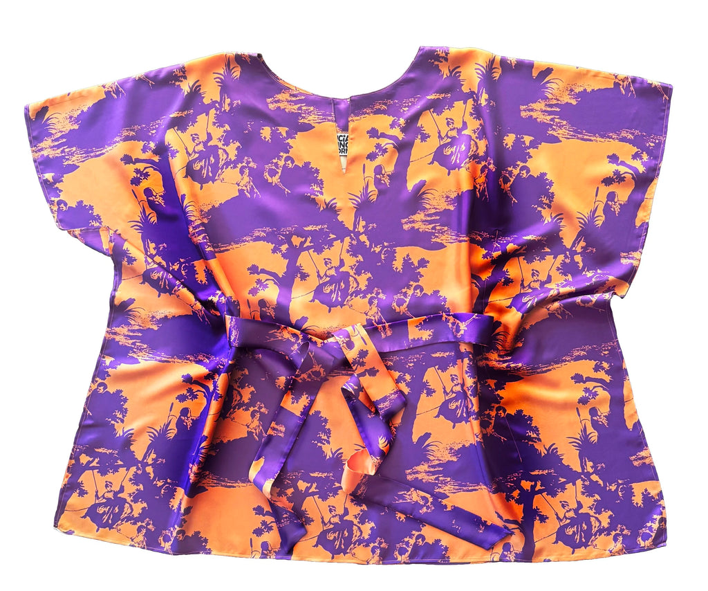 pop toile violet & apricot silk caftan