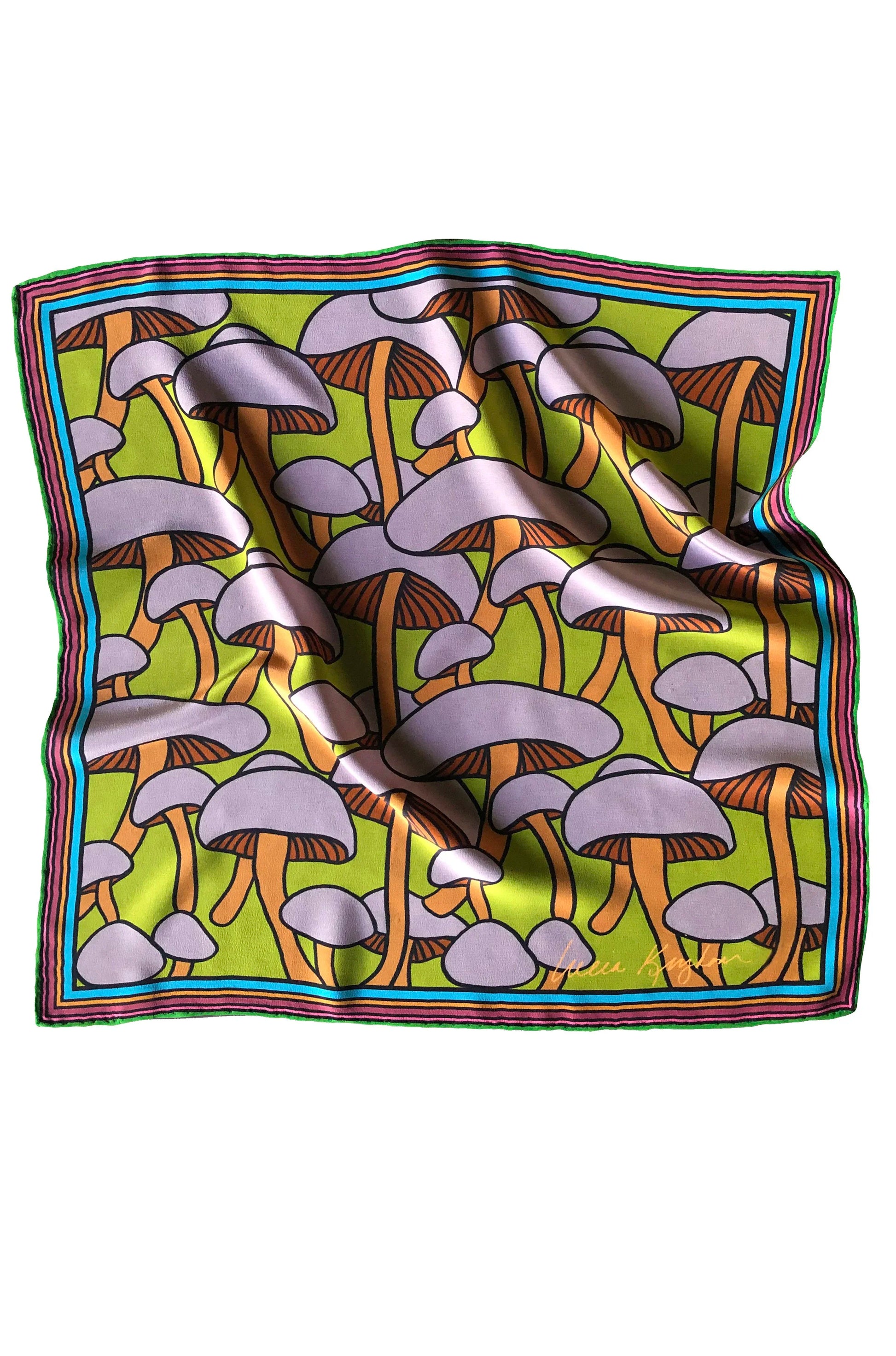 purple headed shroom garden silk scarf