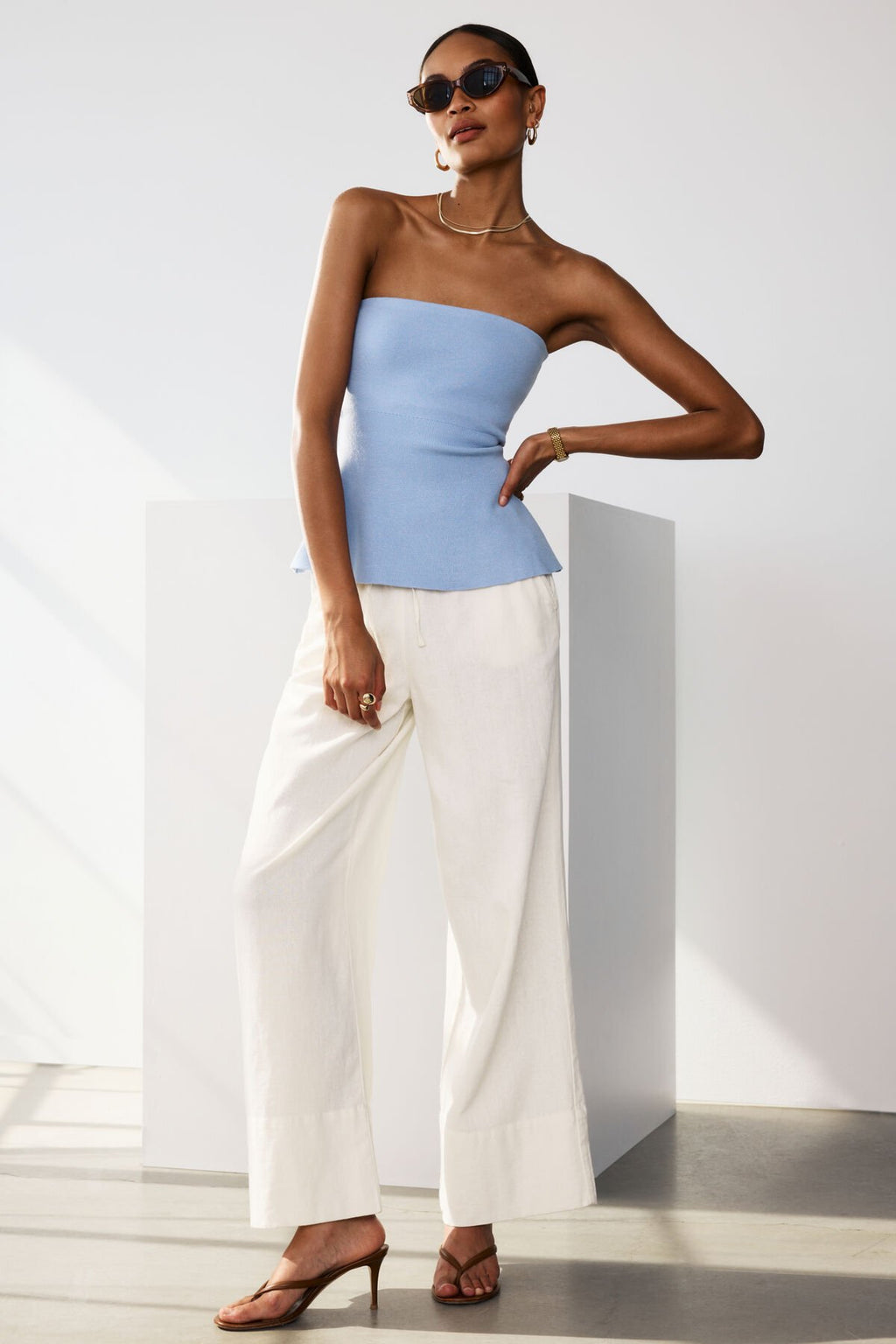 Pantalon large en lin Leo