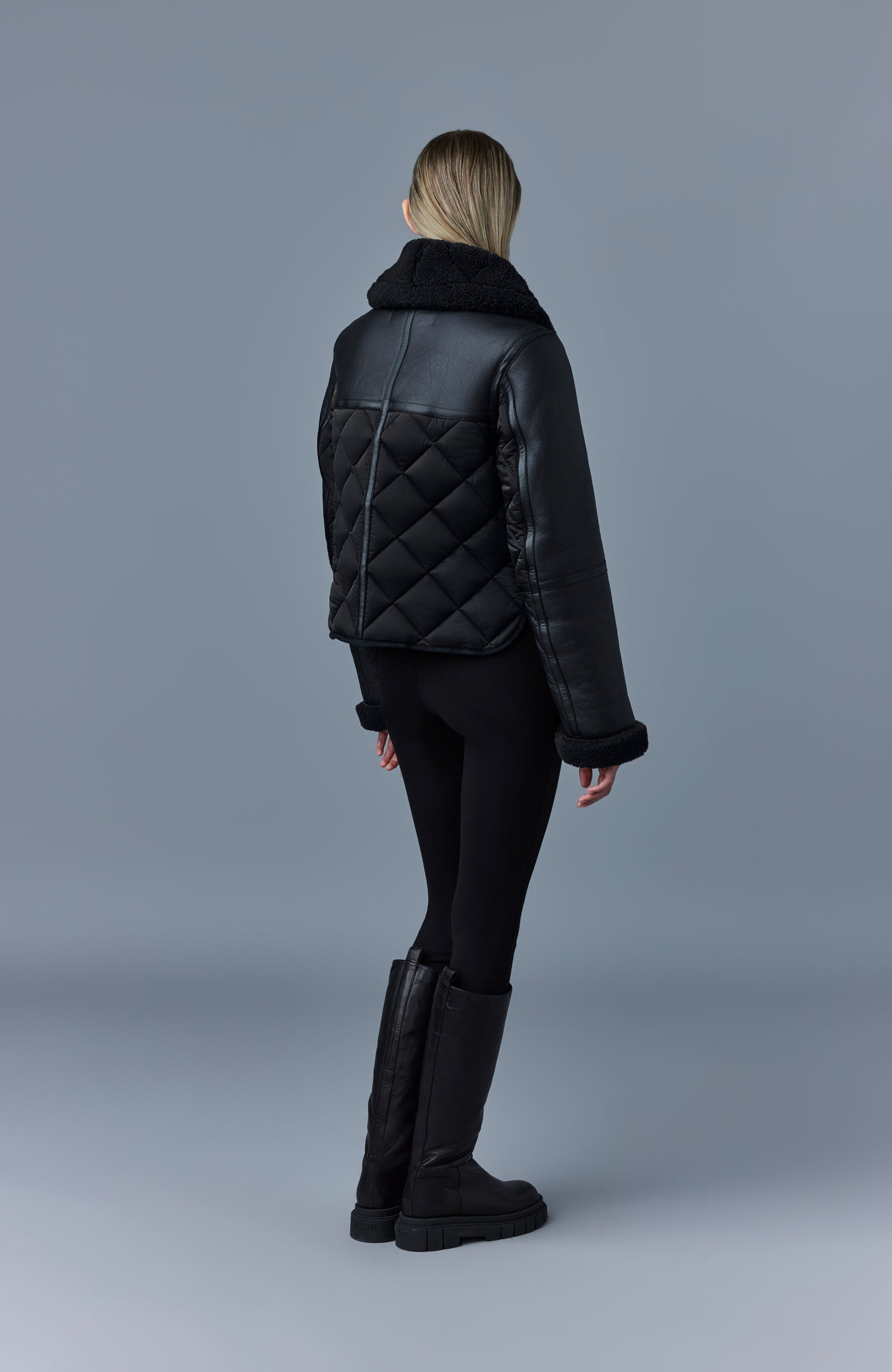 Veste matelassée en peau de mouton TULIP avec bordure en peau lainée