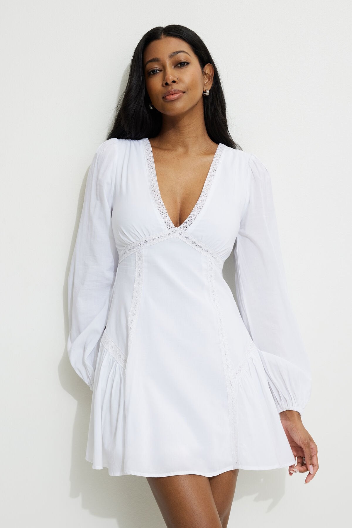 Flared Lace Trim Mini Dress