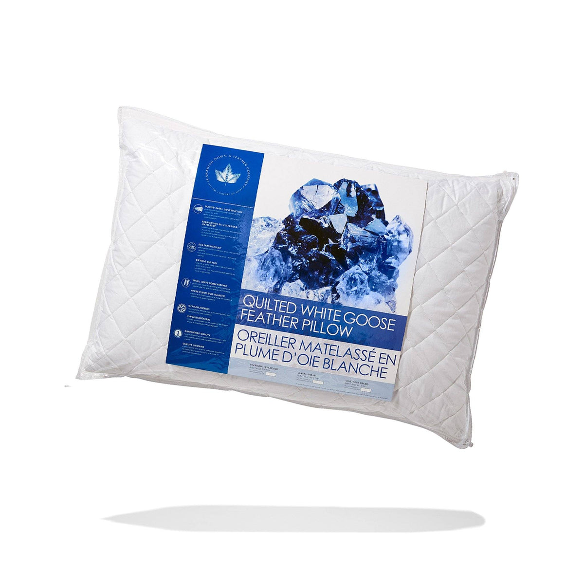 Quilted White Goose Feather Pillow