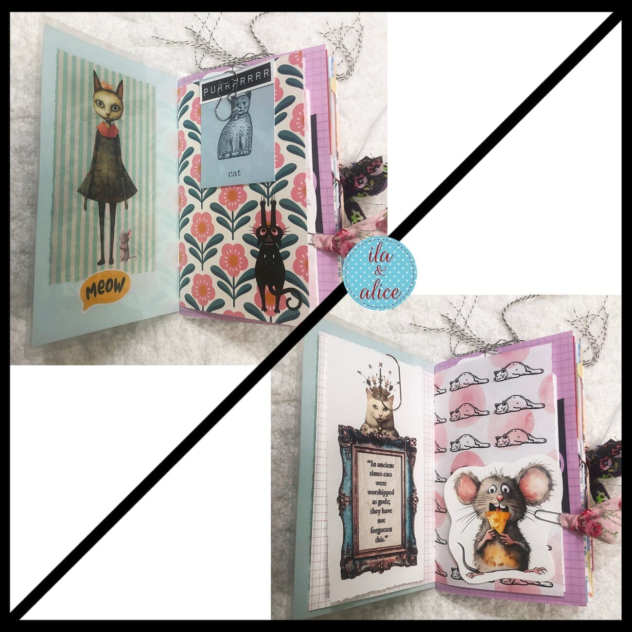 Cute Cat Junk Journal with Sweet Black Cat in a Vintage Red Dress