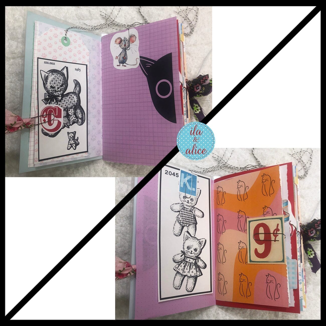 Cute Cat Junk Journal with Sweet Black Cat in a Vintage Red Dress