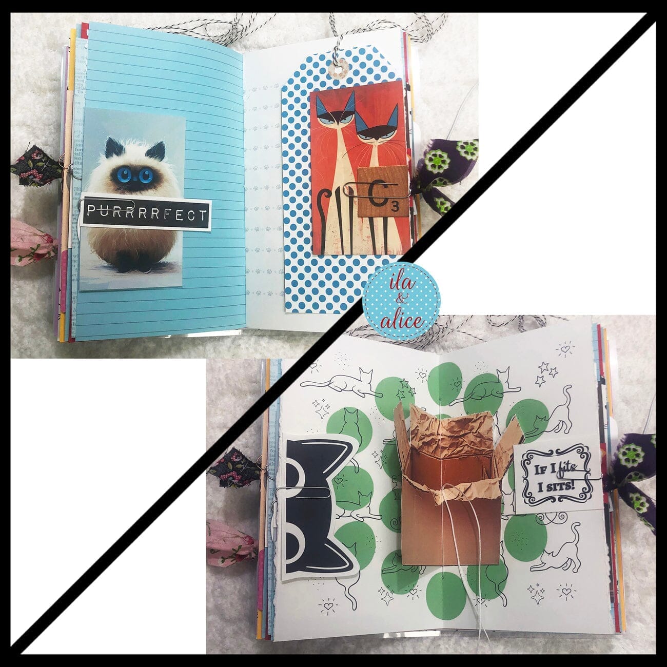 Cute Cat Junk Journal with Sweet Black Cat in a Vintage Red Dress