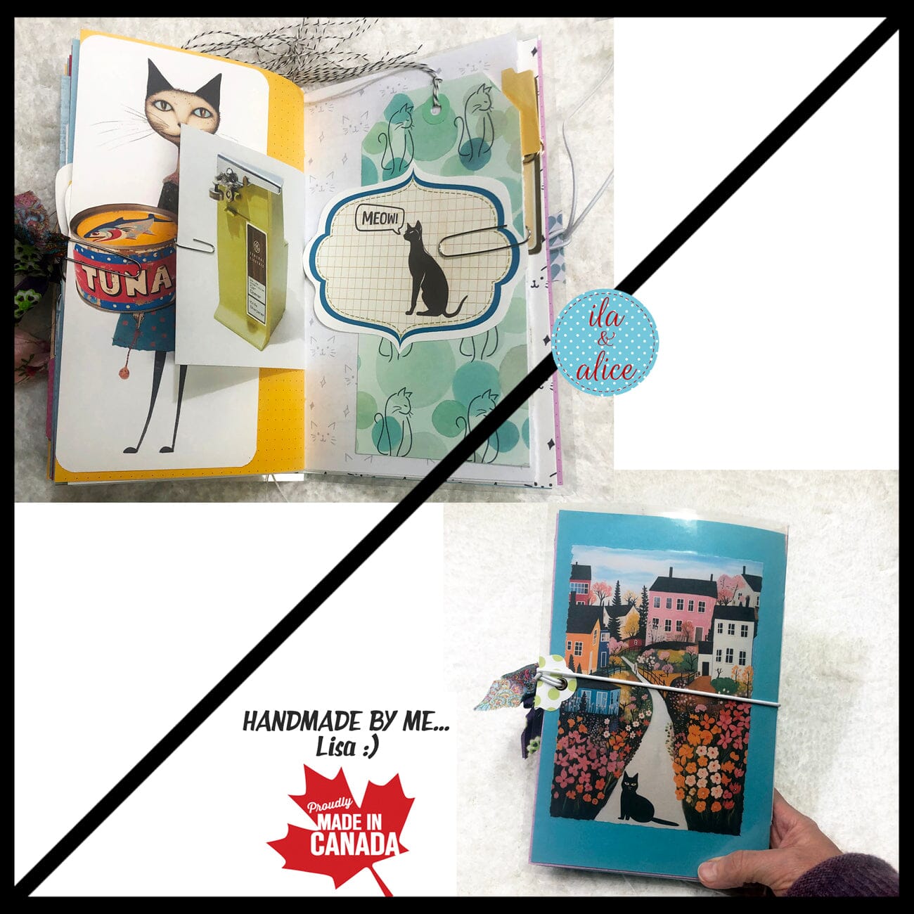 Cute Cat Junk Journal- Sweet Black Cat w Big Whiskers