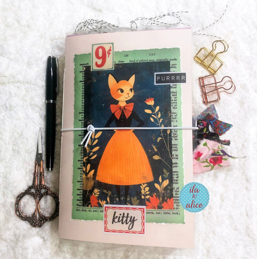 Cute Cat Junk Journal with Lovely Orange Cat in a Meadow
