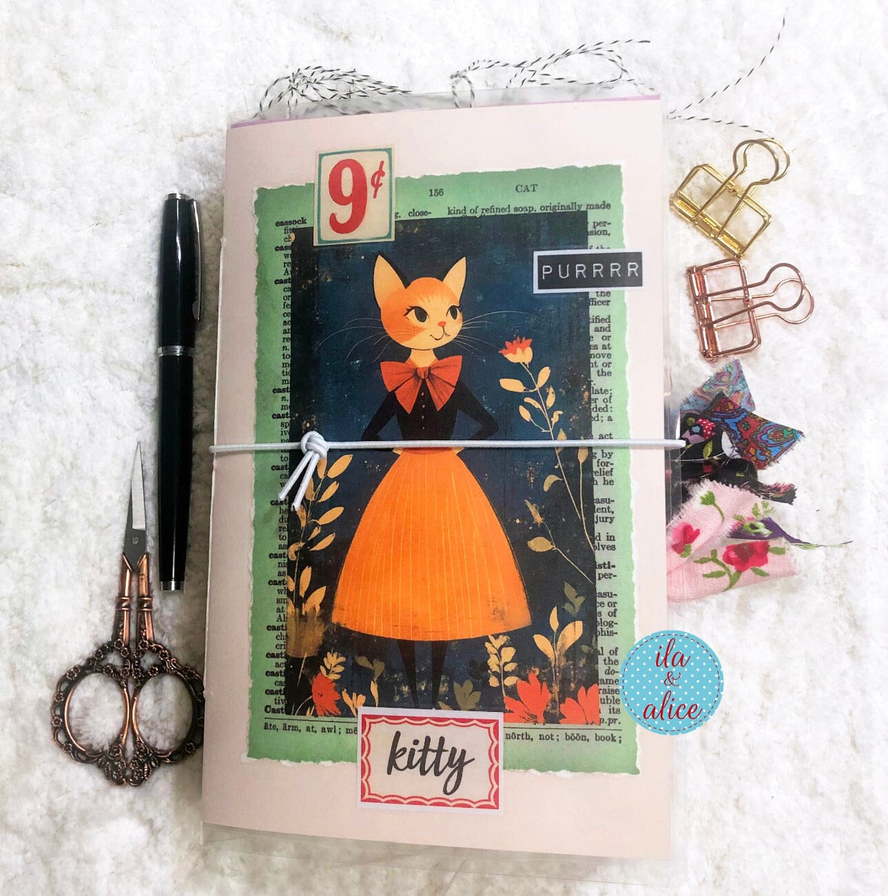 Cute Cat Junk Journal with Lovely Orange Cat in a Meadow
