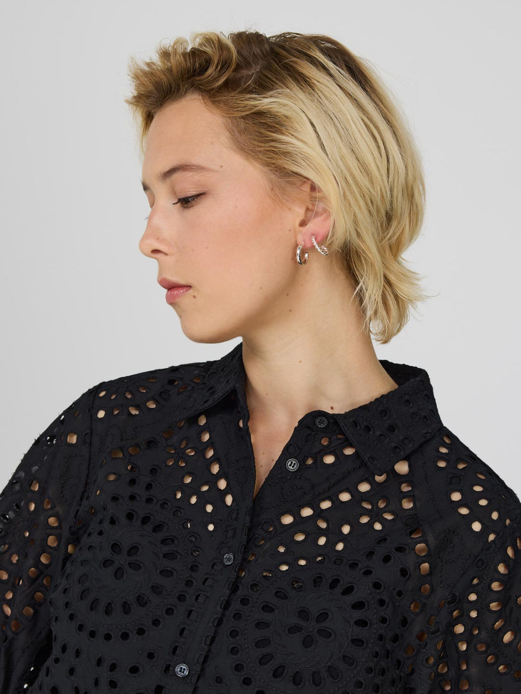 Short Sleeve Eyelet Blouse