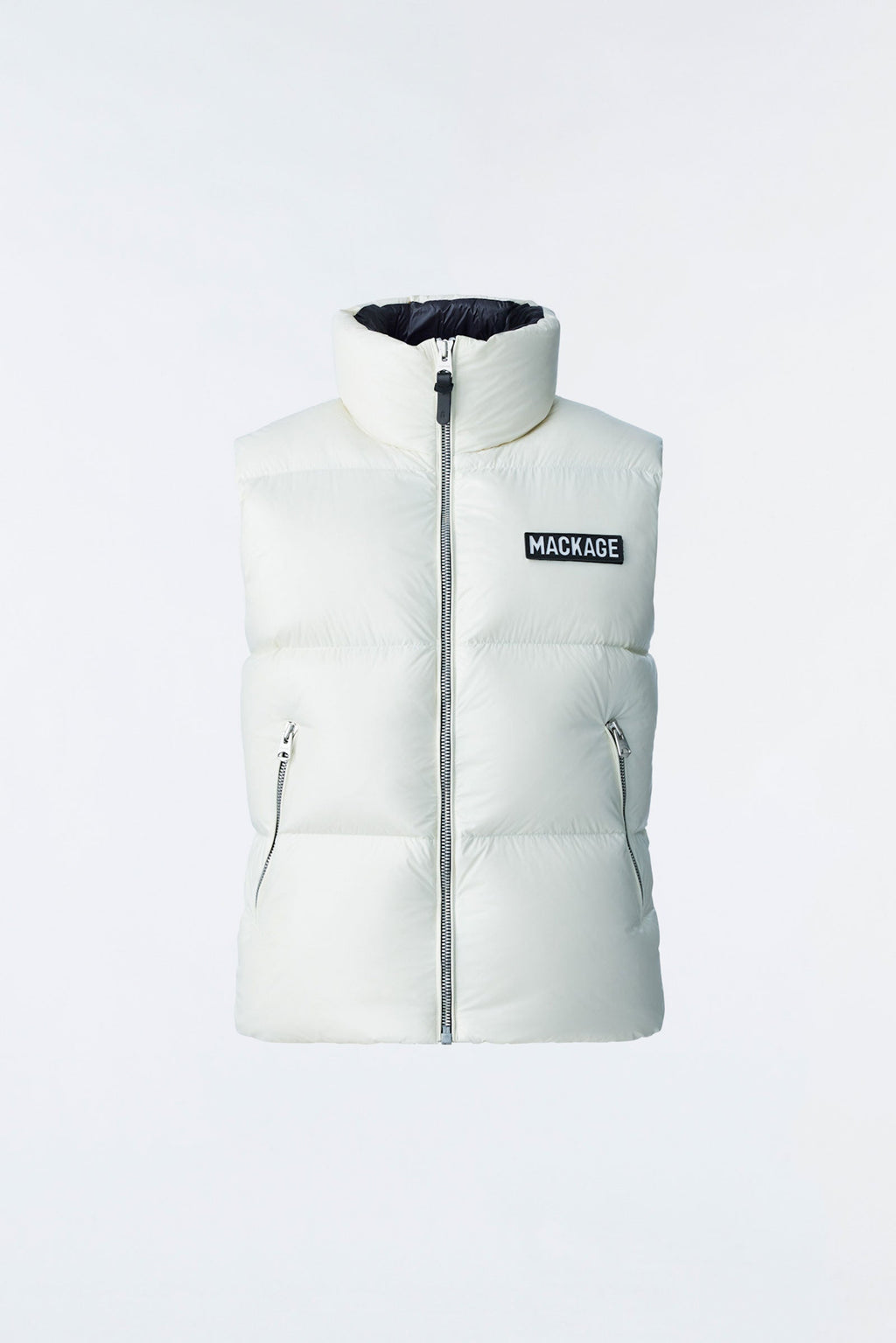 KANE lustrous light down vest with funnel collar