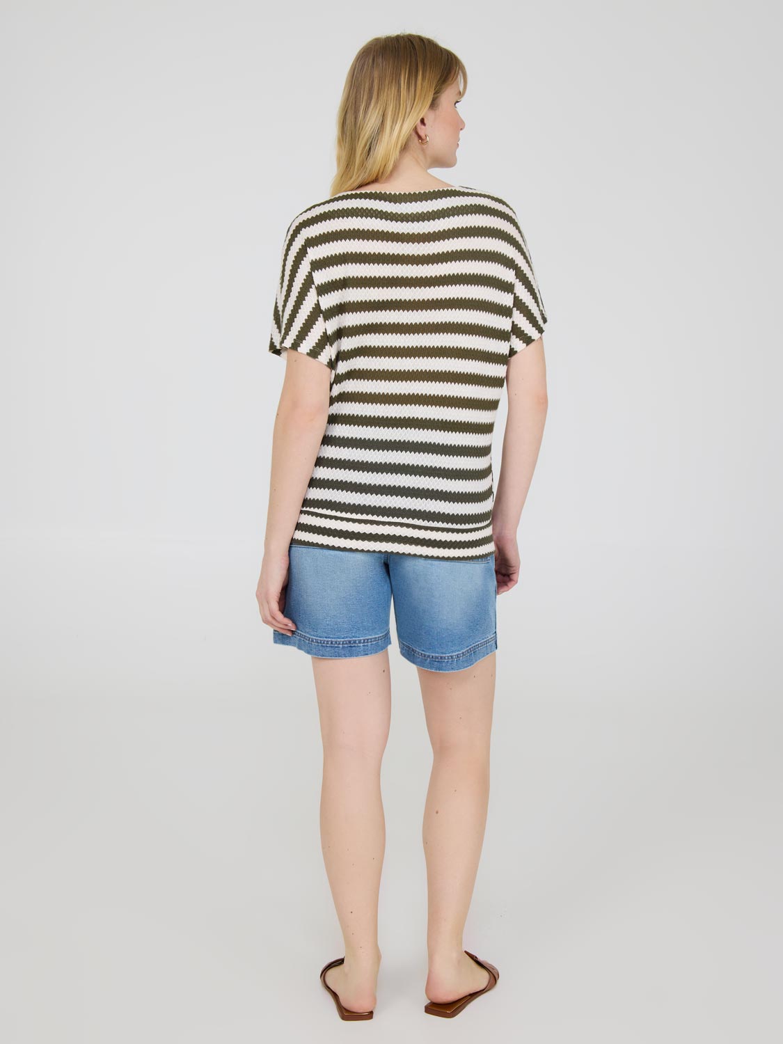 Pull rayé à manches courtes dolman