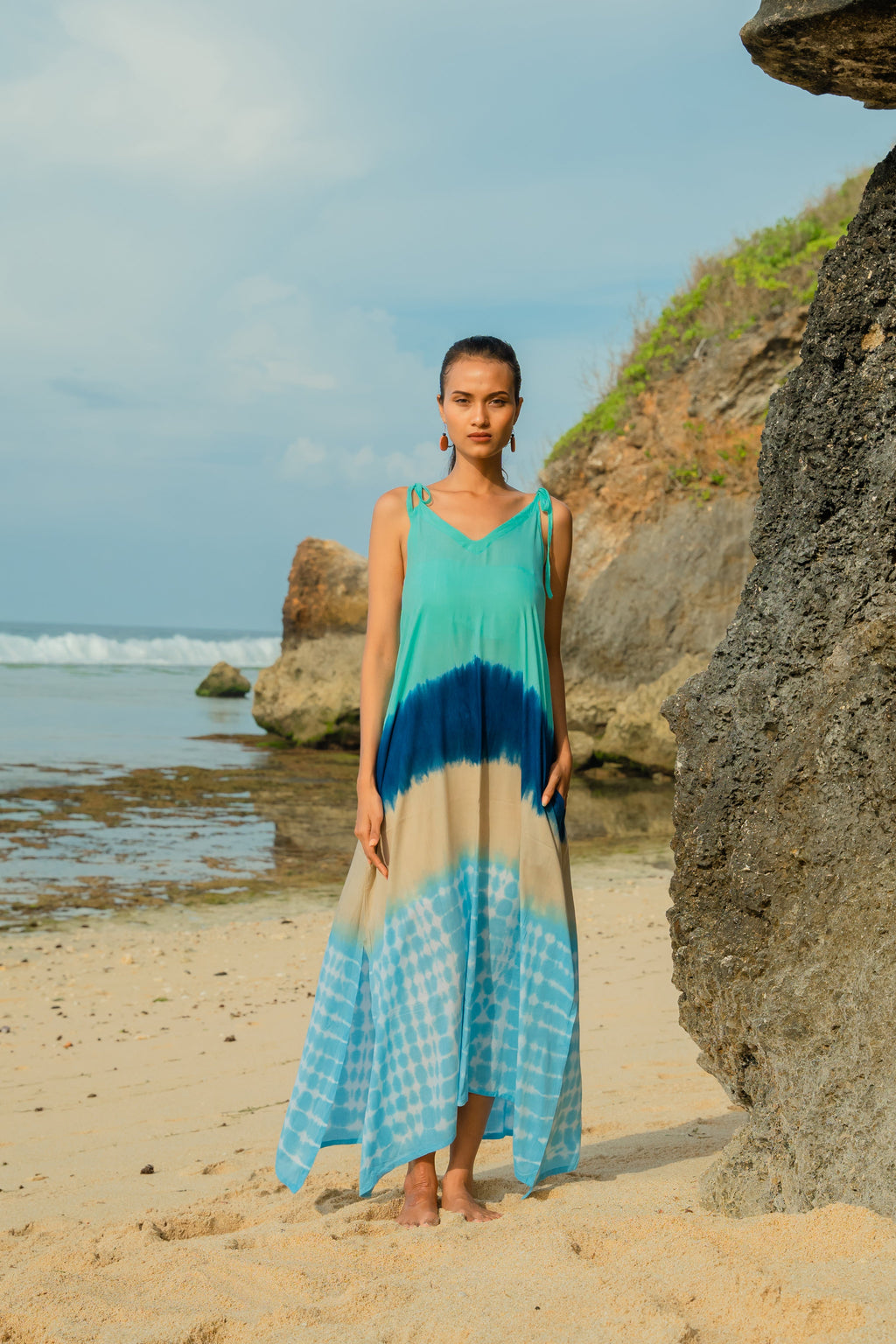Ombre Striped Tie Shoulder - Blue & Tan