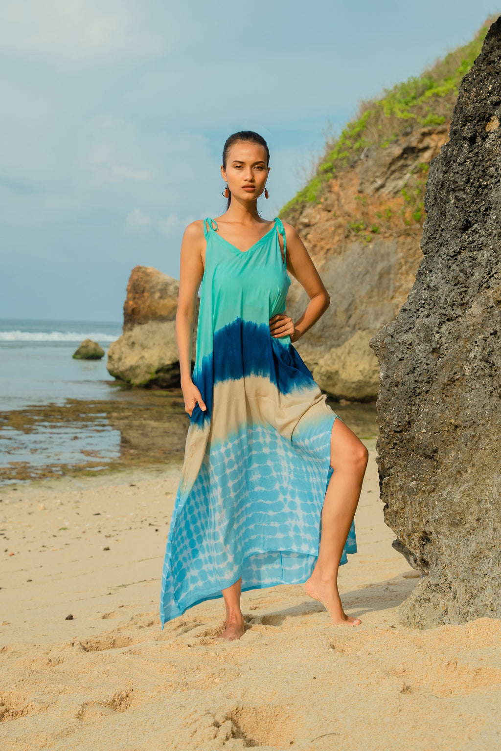 Ombre Striped Tie Shoulder - Blue & Tan