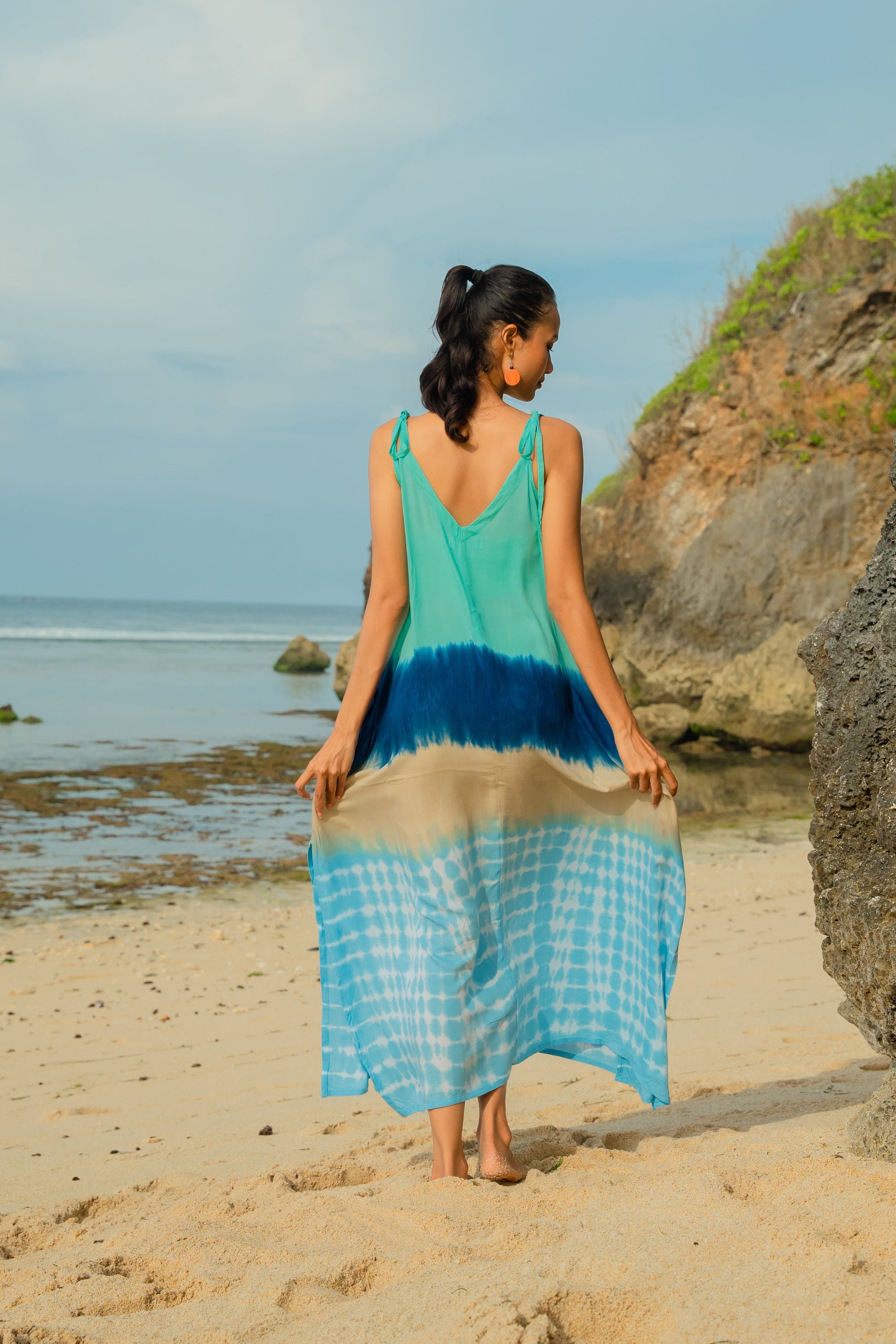 Ombre Striped Tie Shoulder - Blue & Tan