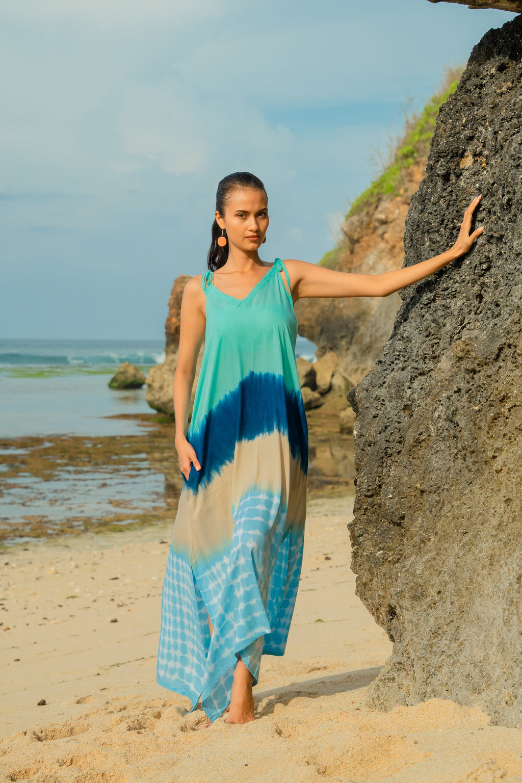 Ombre Striped Tie Shoulder - Blue & Tan