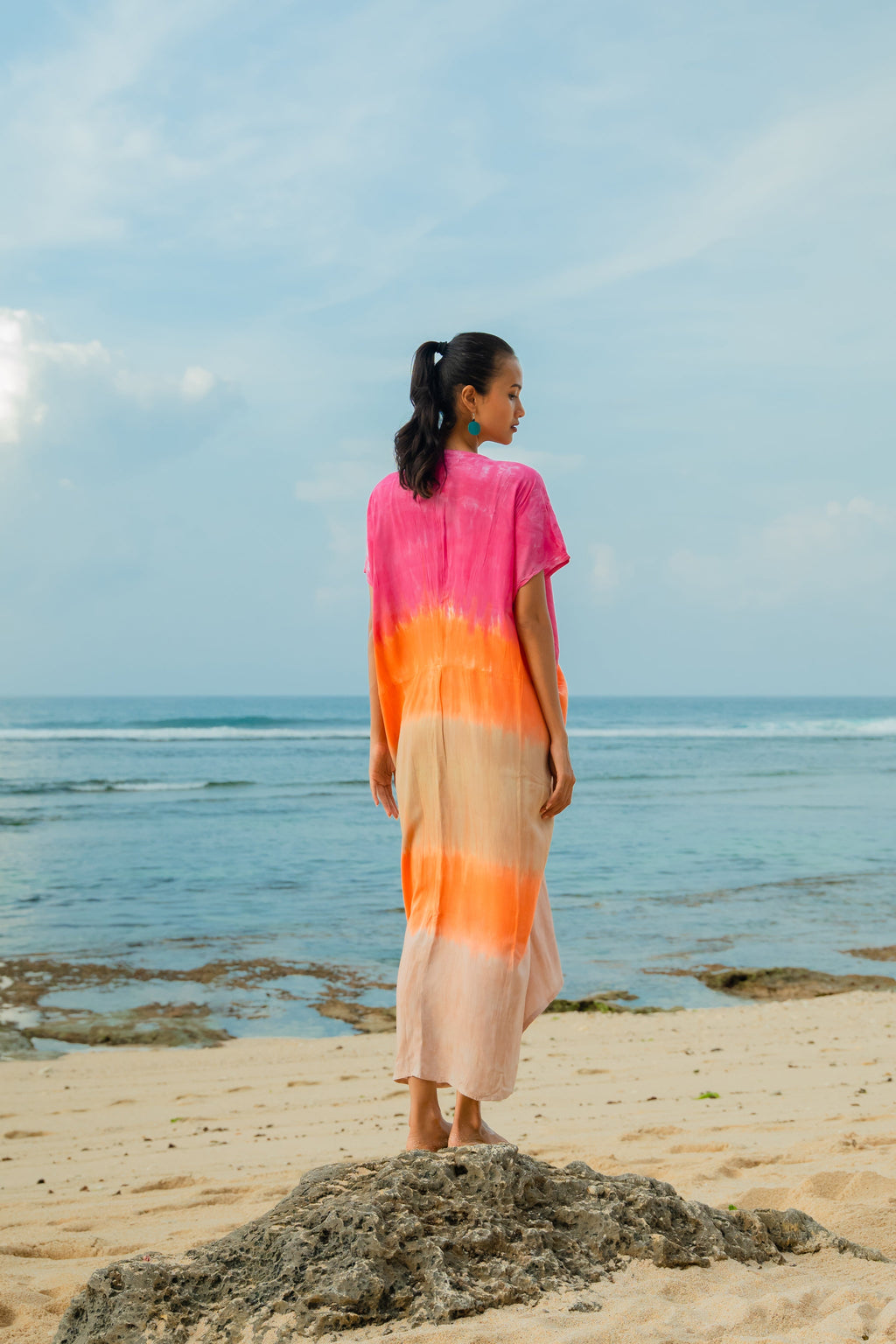Ombre Strped Kaftan Dress - Pink & Orange