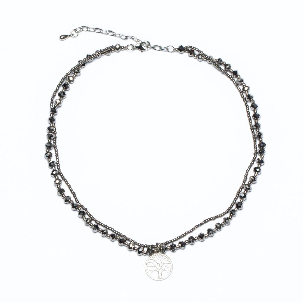 Double Strand Crystal Bead Necklace With Charms