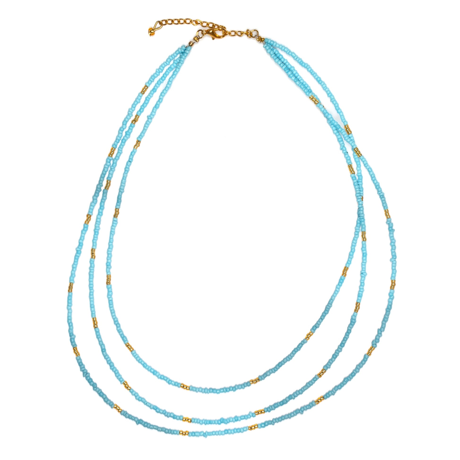 Triple Strand Seed Bead Necklace With Gold Accents