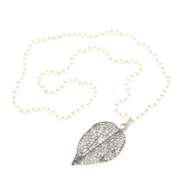 Crystal Bead Necklace With Filigree Leaf