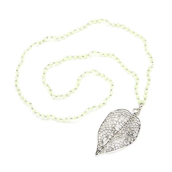 Crystal Bead Necklace With Filigree Leaf