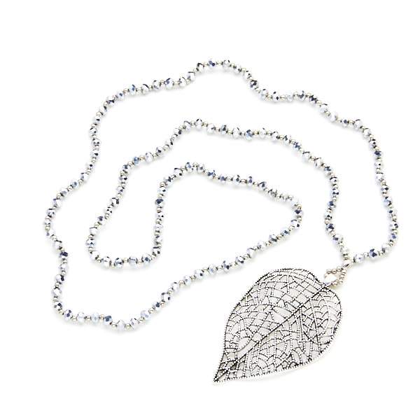 Crystal Bead Necklace With Filigree Leaf