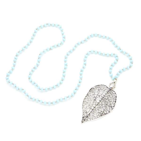 Crystal Bead Necklace With Filigree Leaf