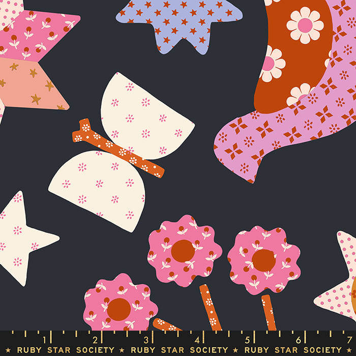 RSS Meadow Star - Applique Menagerie Soft Black, 1/4 yard