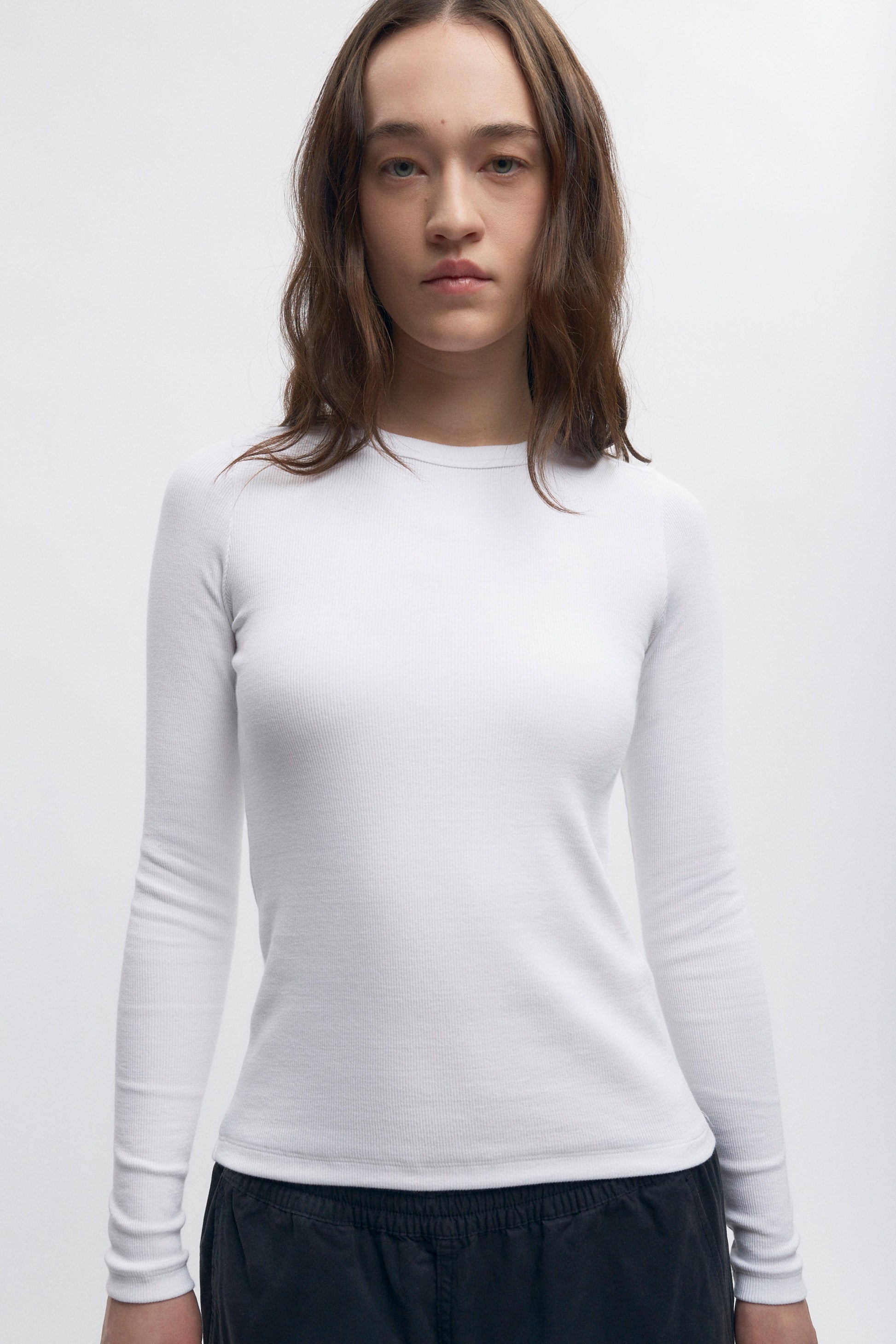 T-shirt à manches longues côtelé ajusté pour femme