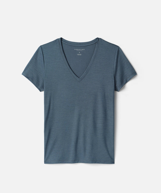 T-shirt col V ultraléger en laine mérinos pour femme