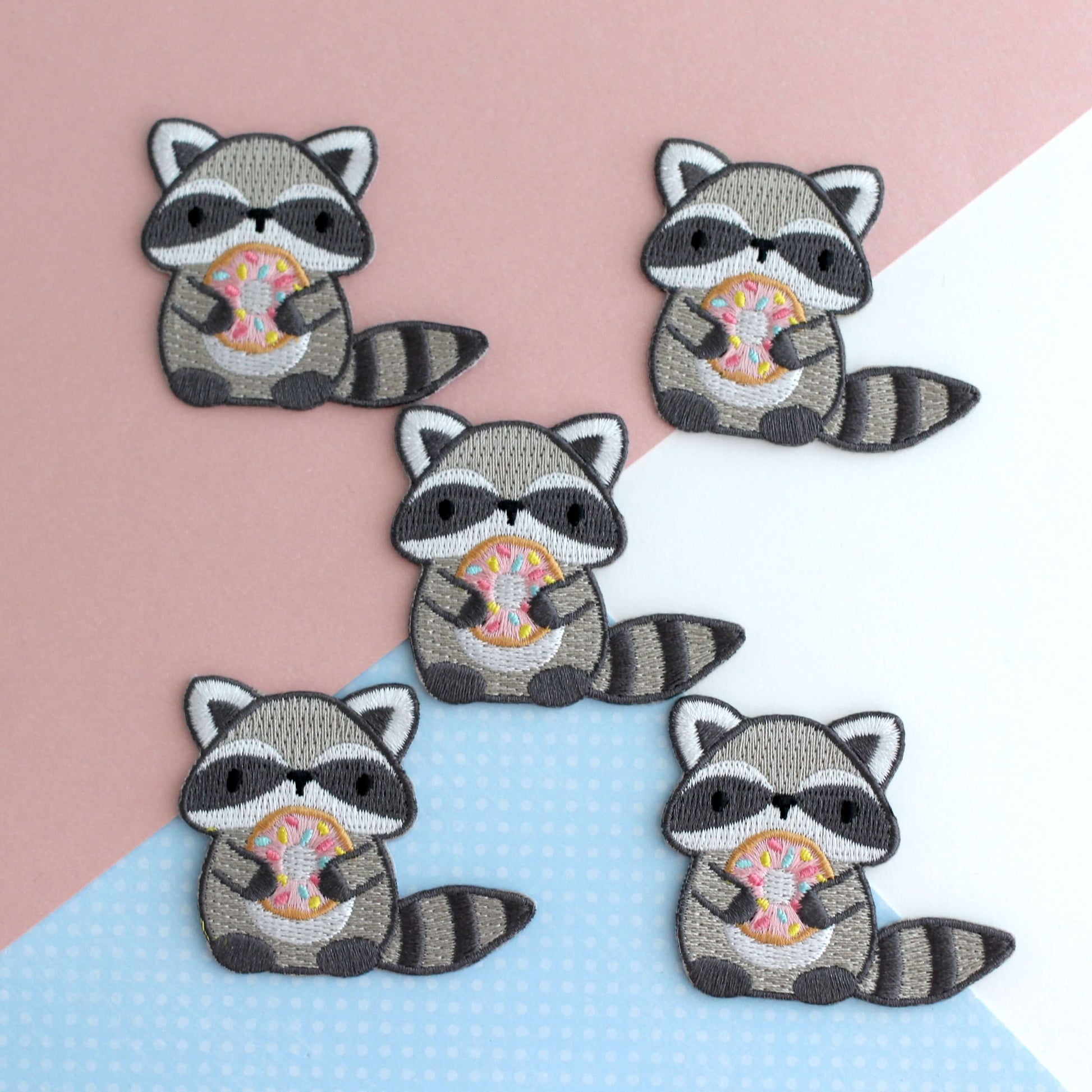 Raccoon Holding Donut Iron-On Embroidered Patch