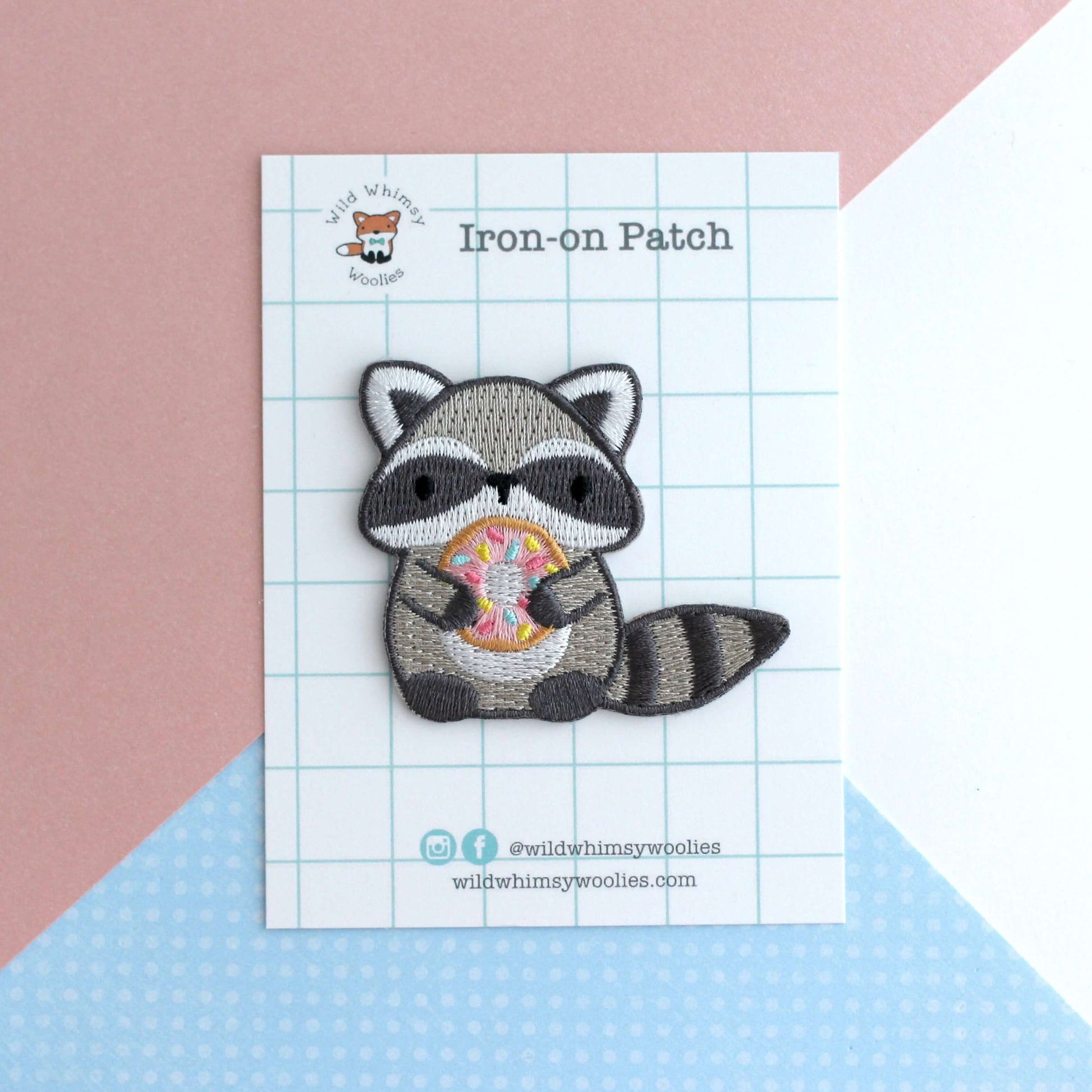 Raccoon Holding Donut Iron-On Embroidered Patch