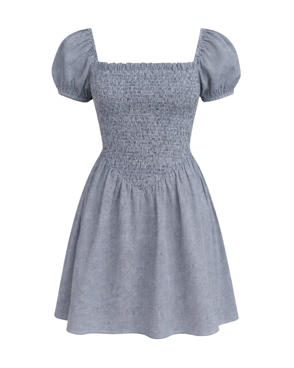 Ramona - Smocked Puff Sleeve Square Neck Dress Black Gingham