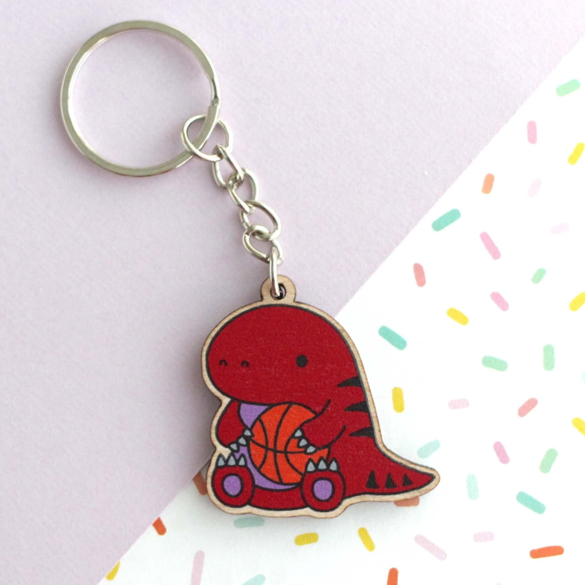 Porte-clés en bois Raptor avec ballon de basket - Breloque en bois Raptor - Cadeau Toronto