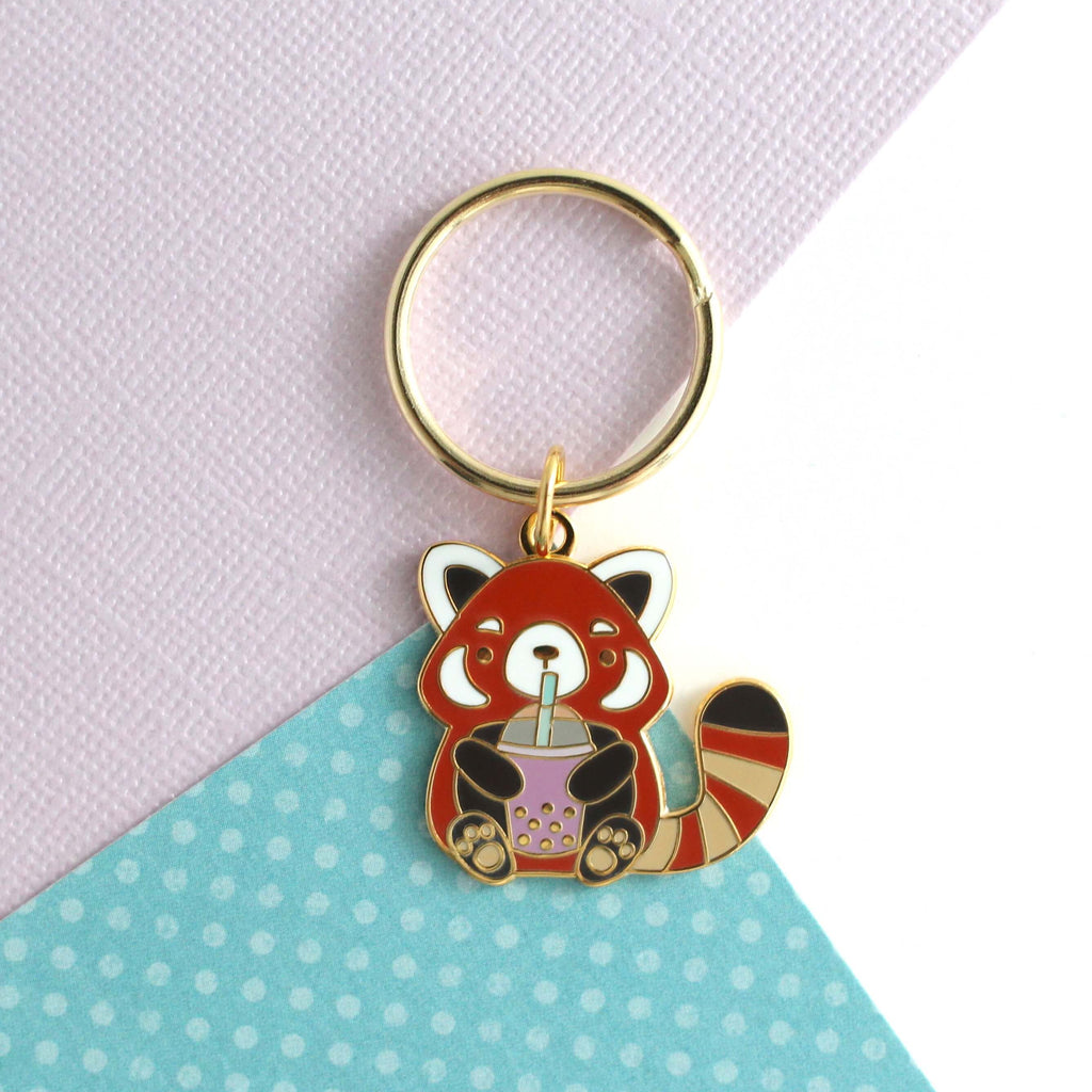 Porte-clés en émail Bubble Tea Red Panda