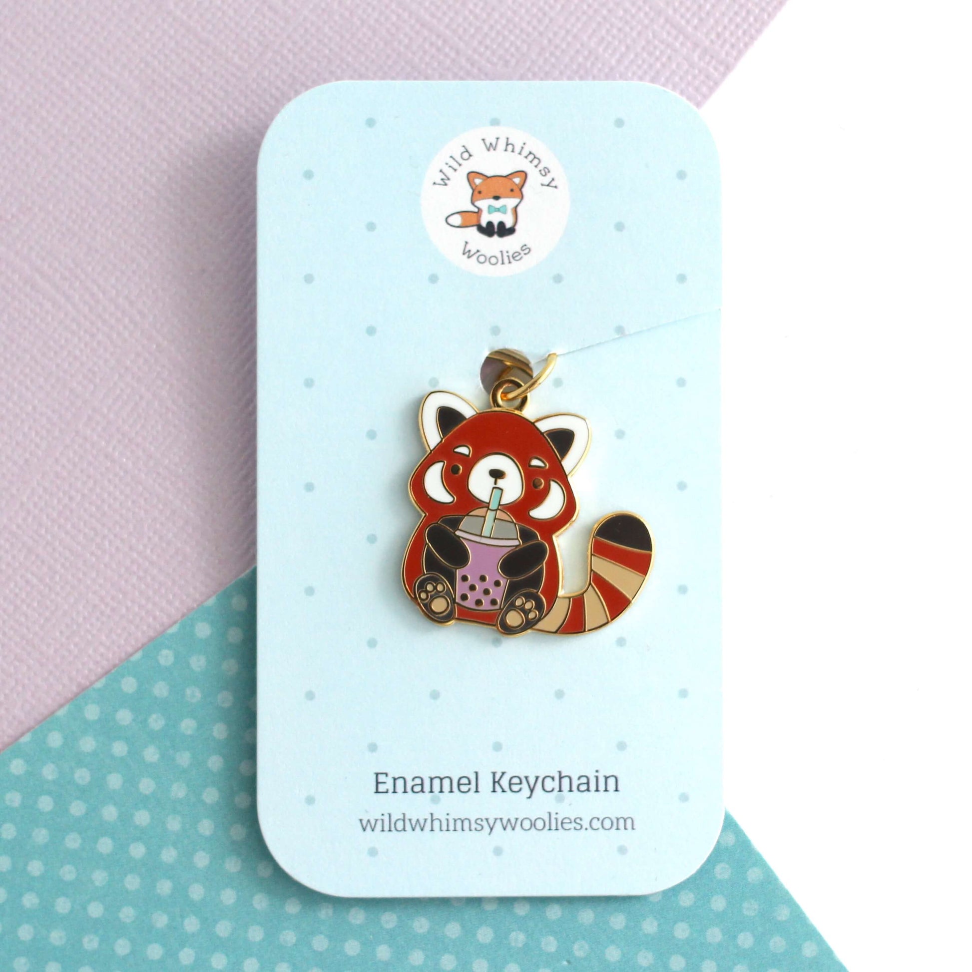 Porte-clés en émail Bubble Tea Red Panda
