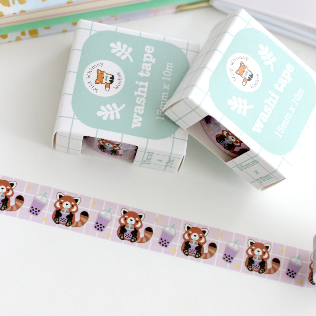 Red Panda Washi Tape. Bubble Tea / Boba Washi Tape