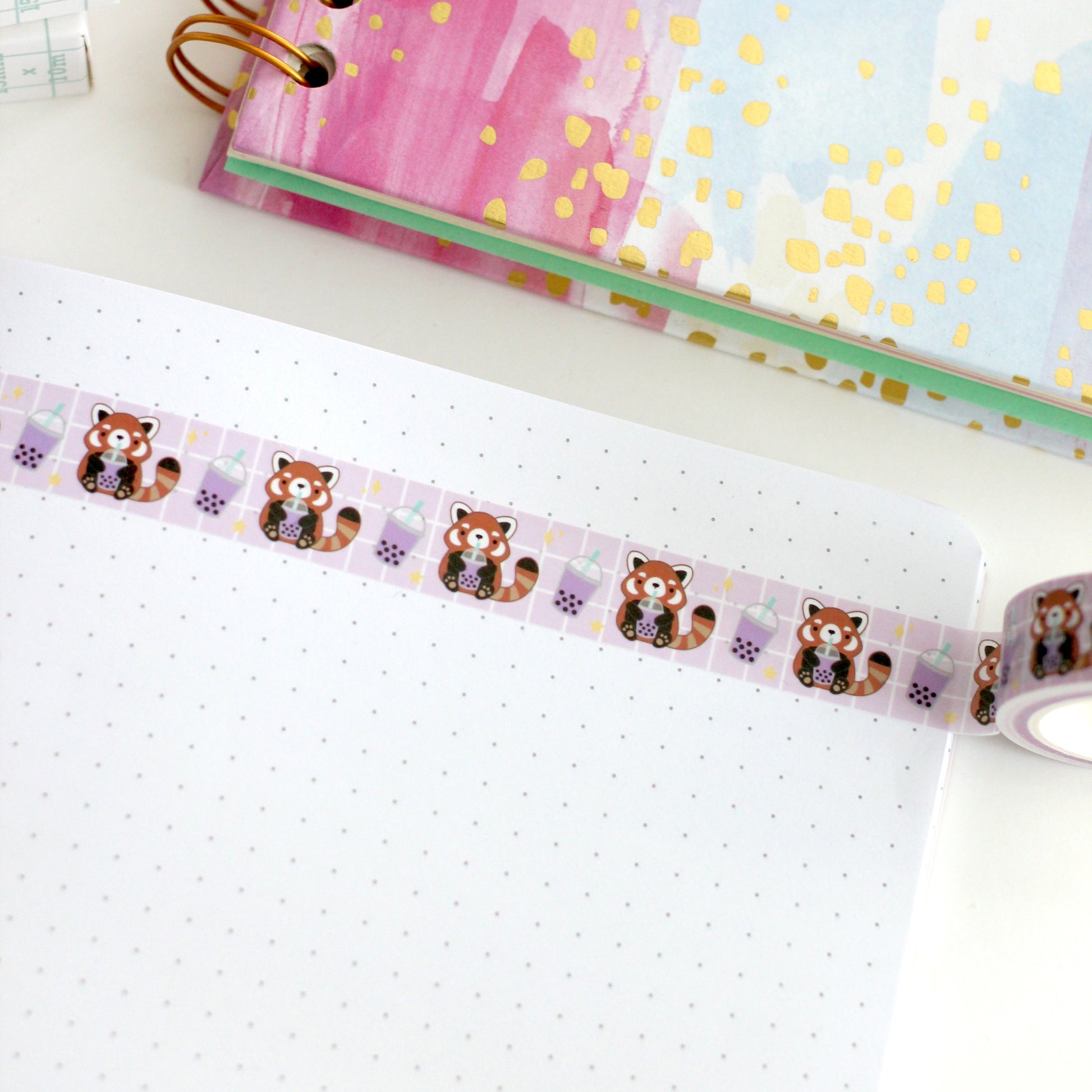 Red Panda Washi Tape. Bubble Tea / Boba Washi Tape
