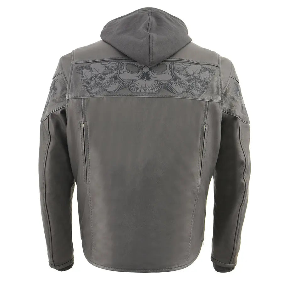 Milwaukee Leather Men's Crossover Scooter Jacket w/ Reflective Skulls & Full Sleeve Removable Hoodie