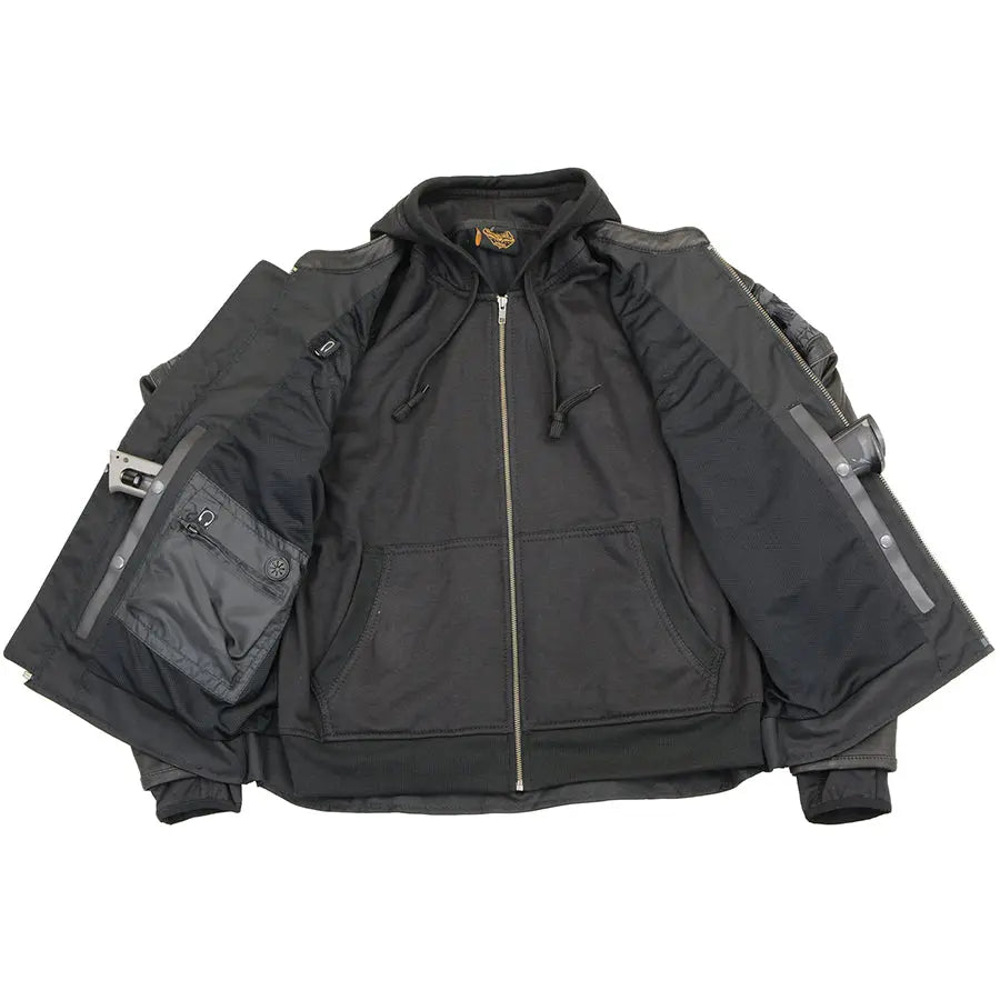 Milwaukee Leather Men's Crossover Scooter Jacket w/ Reflective Skulls & Full Sleeve Removable Hoodie