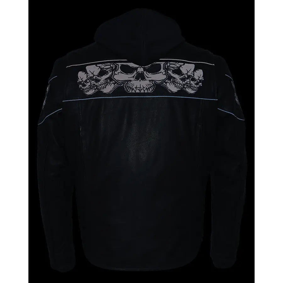 Milwaukee Leather Men's Crossover Scooter Jacket w/ Reflective Skulls & Full Sleeve Removable Hoodie